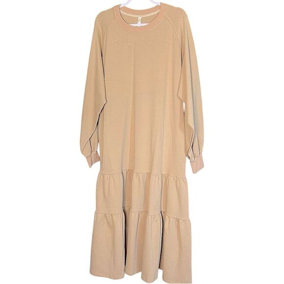 Nap Loungewear Tan Casual Tiered Long Sleeve Maxi Dress Women’s Size Small NWT - Picture 3 of 11